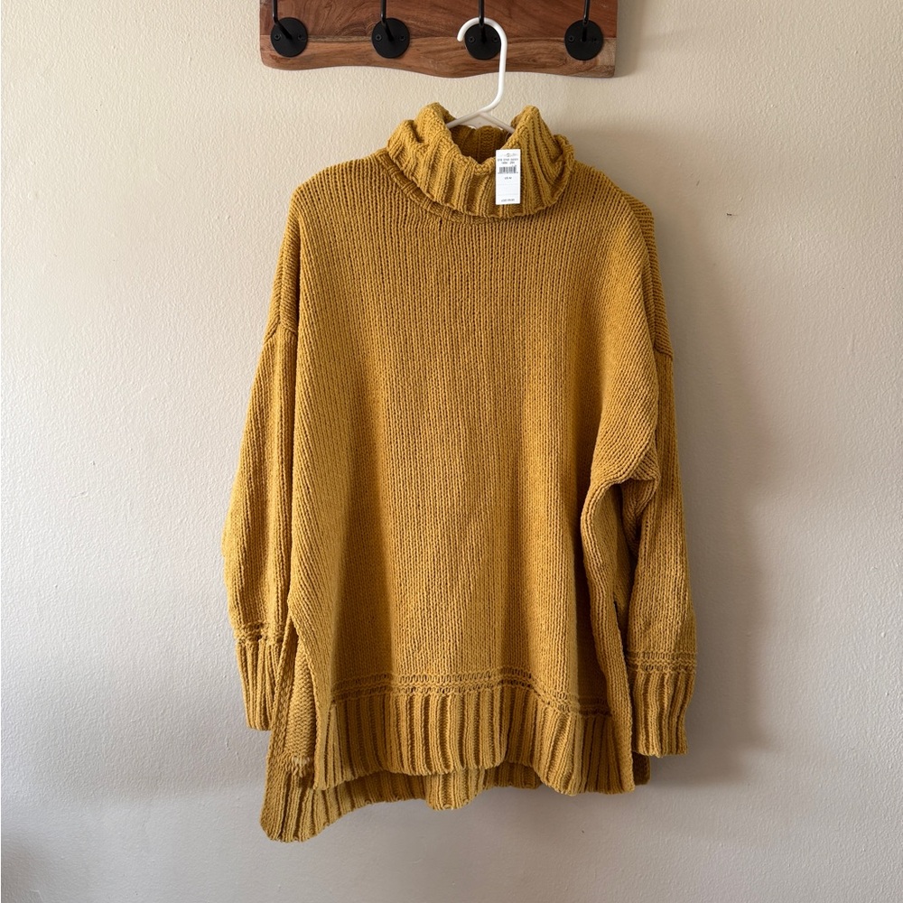 NWT Aerie Mustard Yellow Chenille Chunky Turtleneck Oversized Sweater Size M